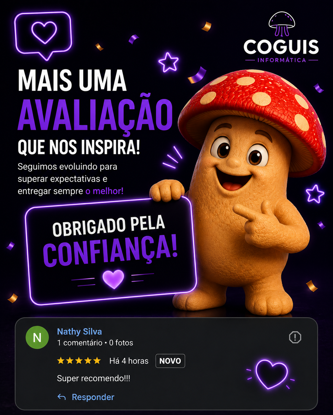 Avaliação real de Nathy no Google para a Coguis Informática.