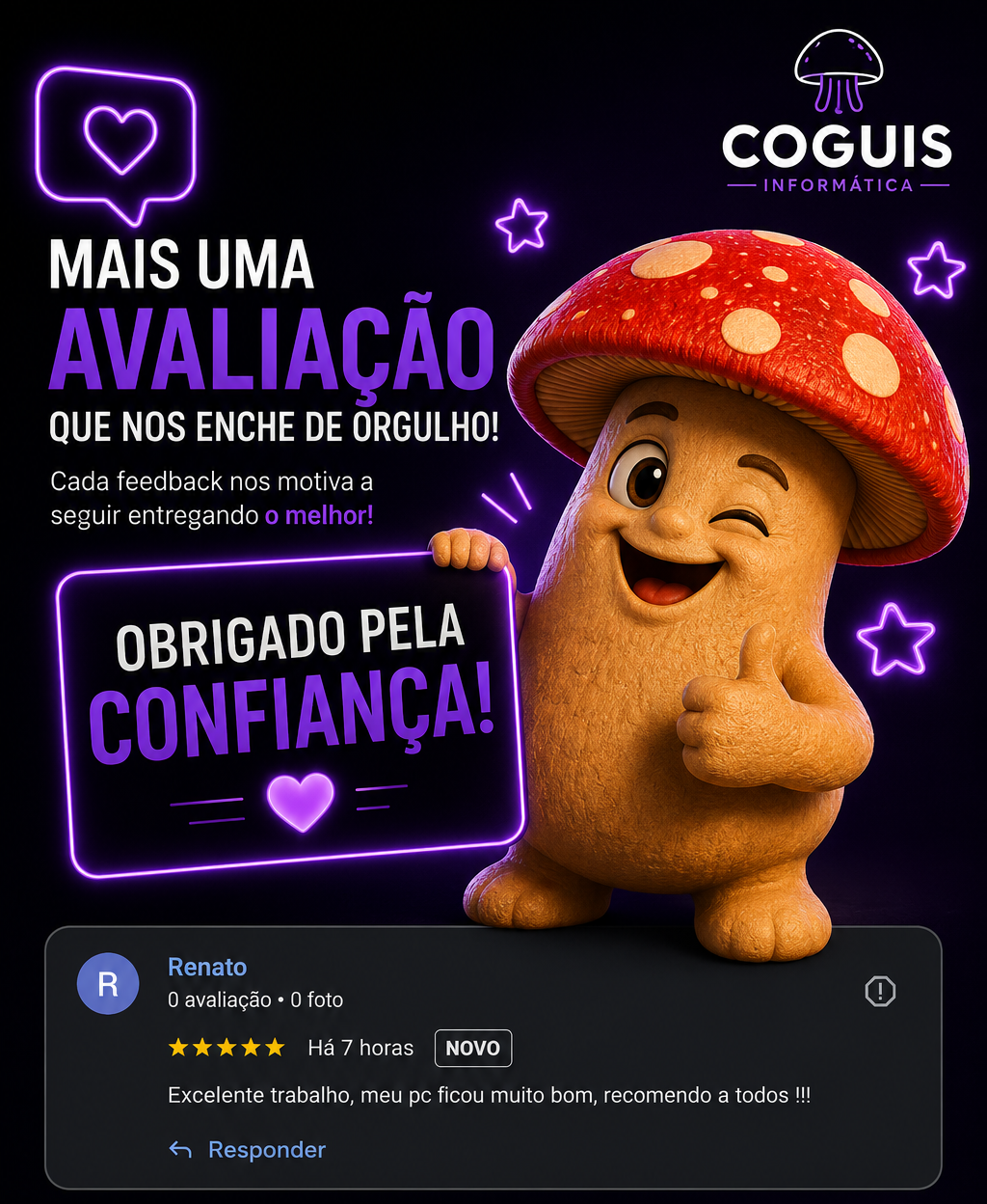 Avaliação real de Renato no Google para a Coguis Informática.