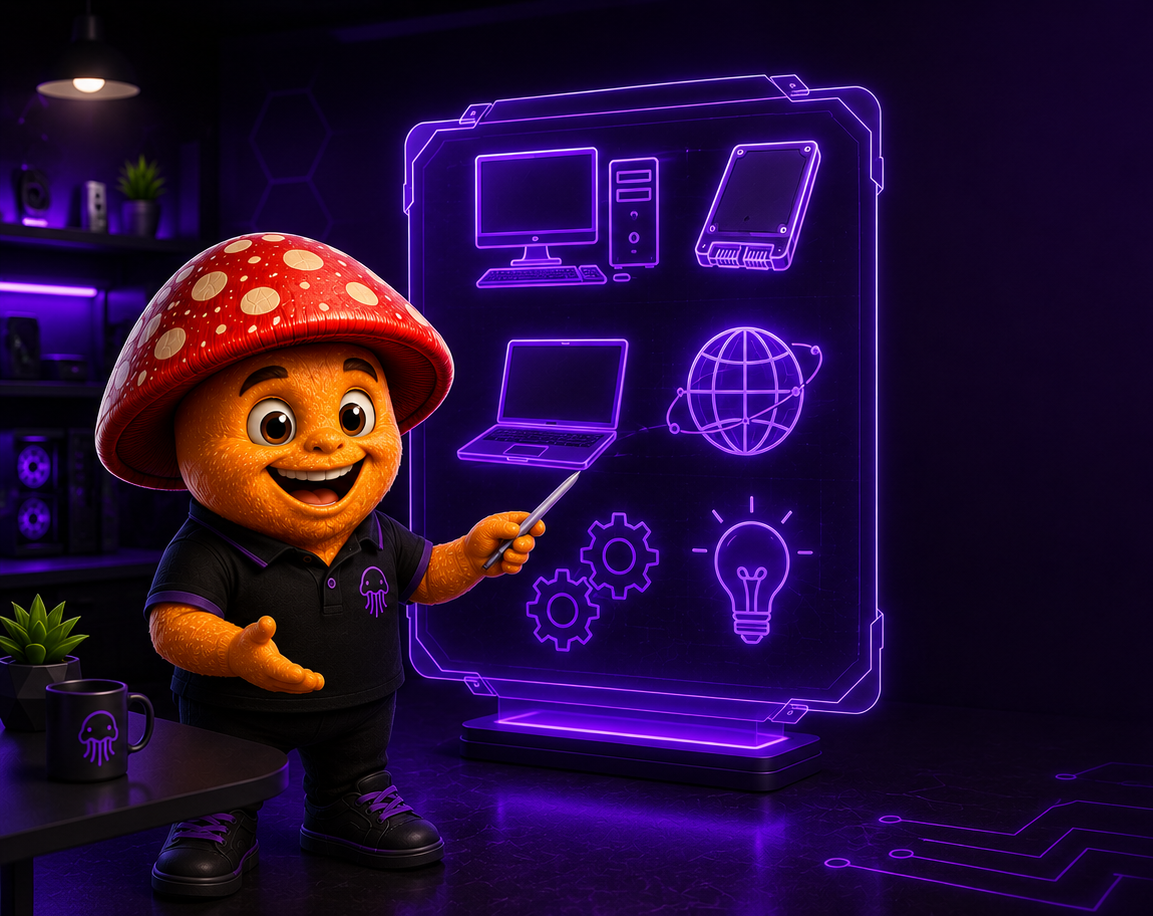Mascote da Coguis Informática compartilhando dicas práticas sobre tecnologia.